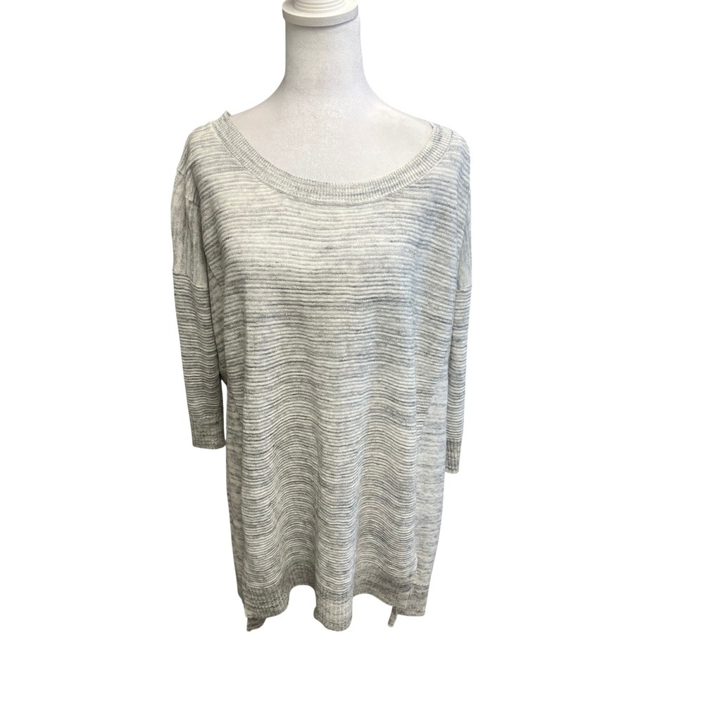 Lole Tunic Sweater Grey White Stripe Knit Sz M Athleisure Minimalist Loungewear